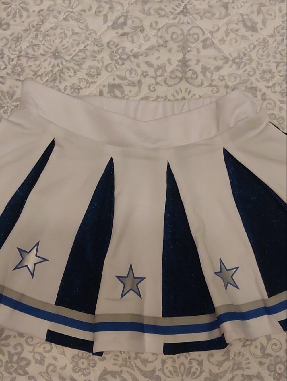 White and Navy Star-Panel Cheerleader Skirt